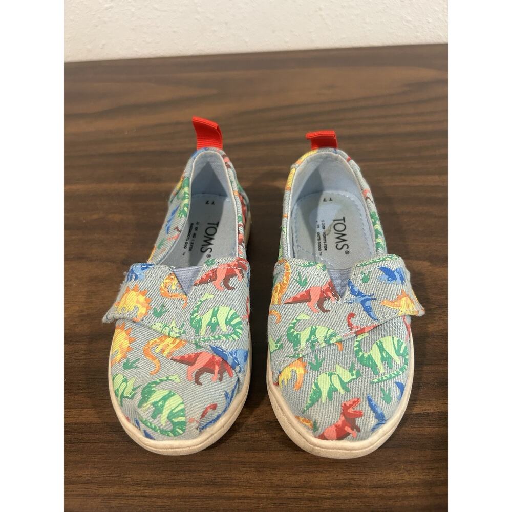 TOMS Alpargata Blue Denim Dino Slip‎ On Toddler Size 7 Shoes Dinosaur Sneakers - Picture 9 of 12